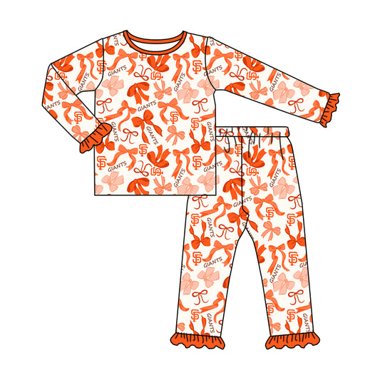 MOQ 3 Long sleeves S F maroon bow kids girls team pajamas