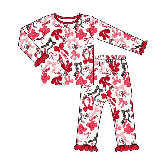 MOQ 3 Long sleeves K C bow kids girls team pajamas