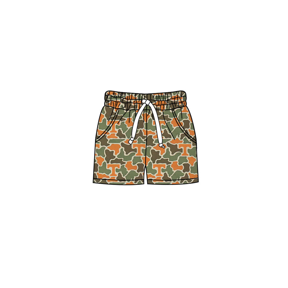 MOQ 5 pcs orange T camo pockets kids boys team shorts