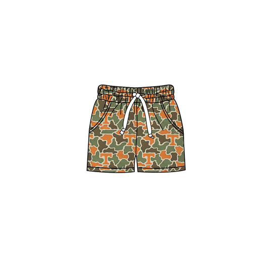 MOQ 5 pcs orange T camo pockets kids boys team shorts