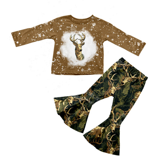 MOQ 5 deer bleached top camo pants girls clothes