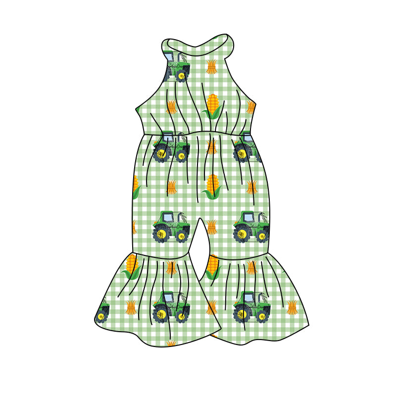 MOQ 5 plaid tractor corn baby girls farm jumpsuit