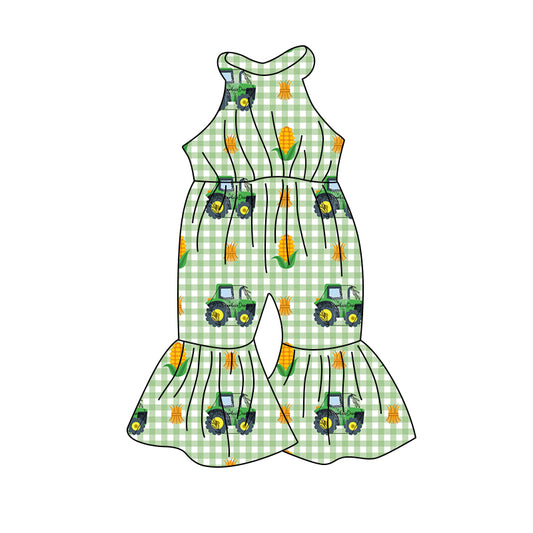 MOQ 5 plaid tractor corn baby girls farm jumpsuit
