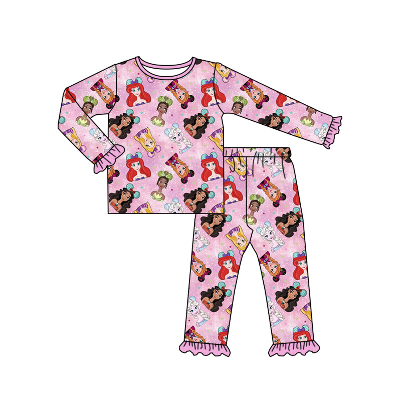 MOQ 5 Pink long sleeves princess mouse girls pajamas