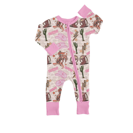 MOQ 5 PCS pink cactus boots hat baby girls zipper romper