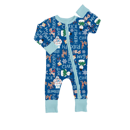 MOQ 5 PCS blue snowman deer baby boy Christmas romper