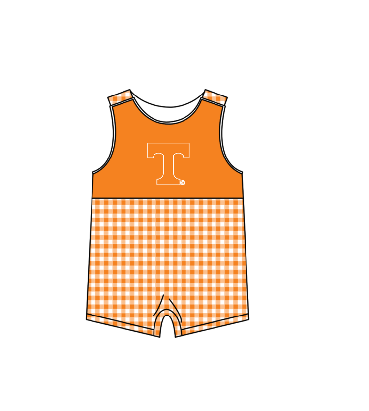 MOQ 5 pcs orange plaids sleeveless T baby boys team romper