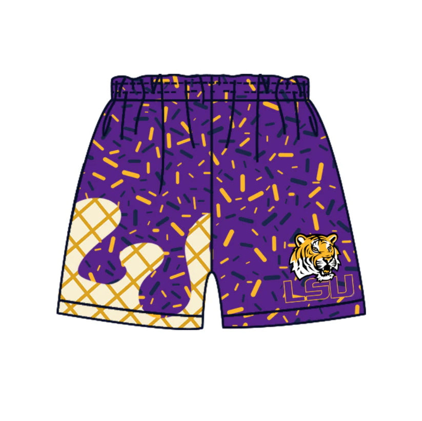 MOQ 3 pcs L S U tiger purple ice cream sprinkle boys team shorts
