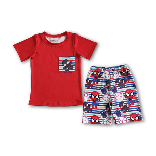 Red pocket cute kids boy summer clothing