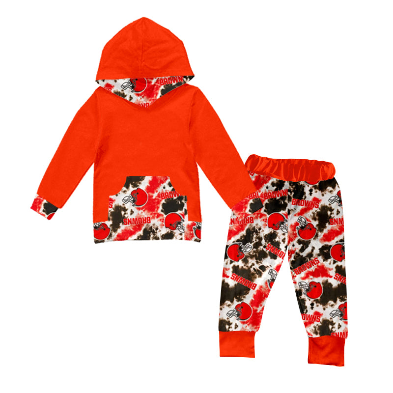 MOQ 3 pcs orange tie dye hoodie pants kids boy team clothes