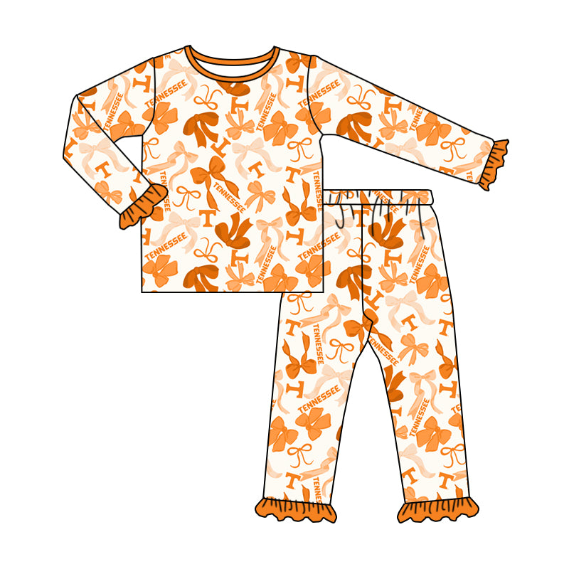 MOQ 3 Long sleeves yellow T bow kids girls team pajamas