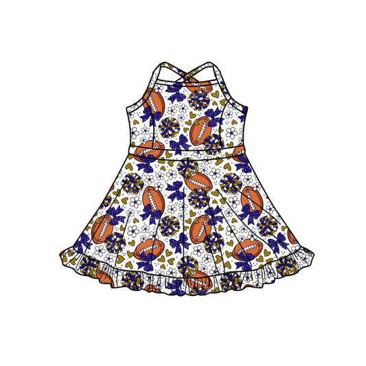 MOQ 5 pcs straps blue bow floral heart football girls team athletic dress