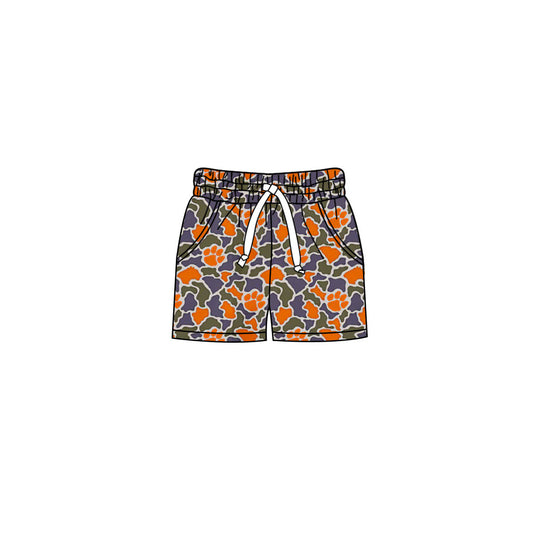 MOQ 5 pcs orange camo pockets kids boys team shorts
