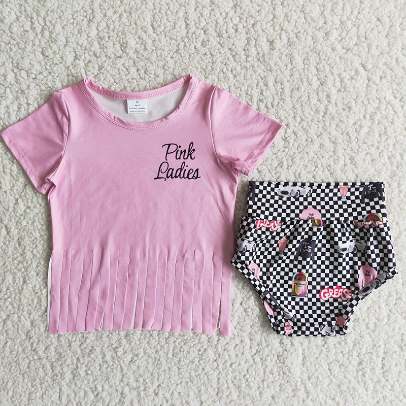 Girl Pink Tassel Plaid Bummies set