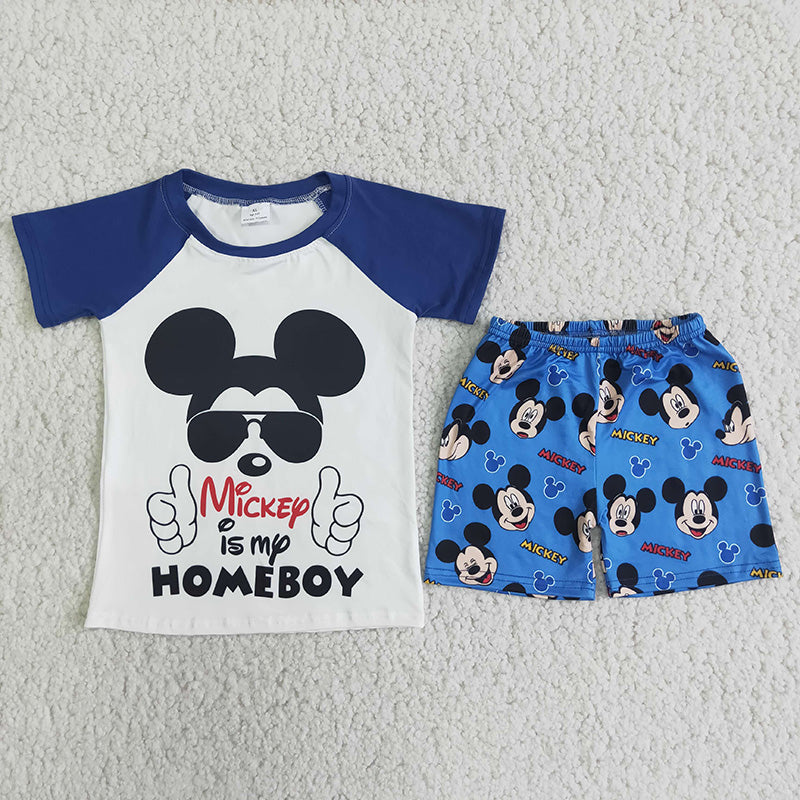 Blue mouse short sleeve raglan shirt boy summer outfits