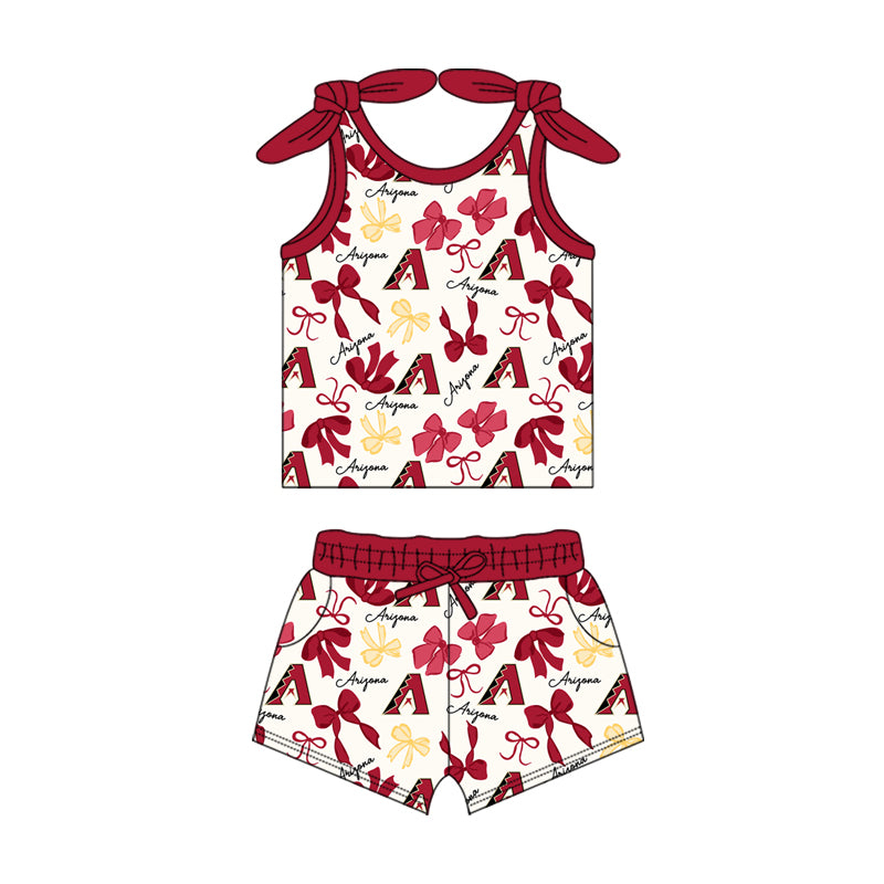 MOQ 3 pcs sleeveless A red bow top shorts girls team clothes