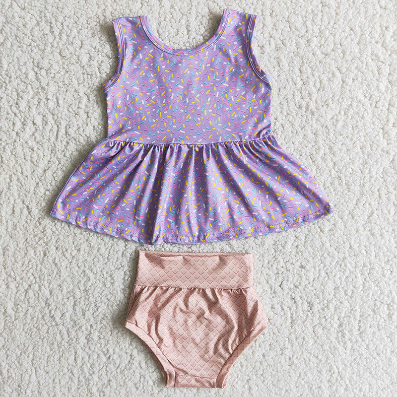 Girl Purple Print Plaid Bummies set