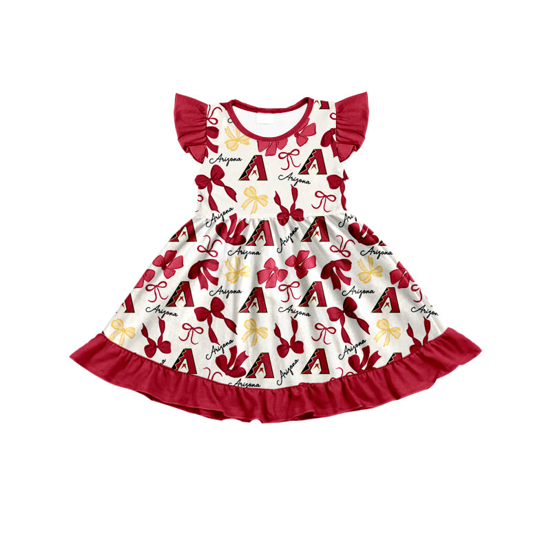 MOQ 3 pcs flutter sleeves A red bows girls team dress