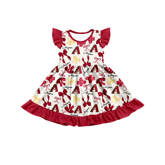 MOQ 3 pcs flutter sleeves A red bows girls team dress