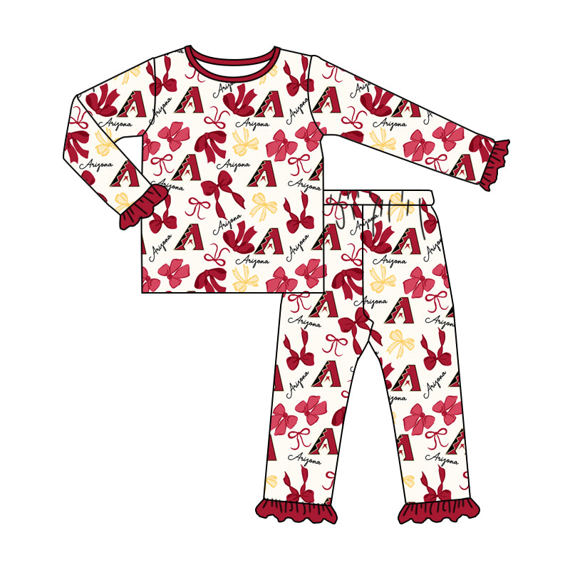MOQ 3 Long sleeves A red bow kids girls team pajamas