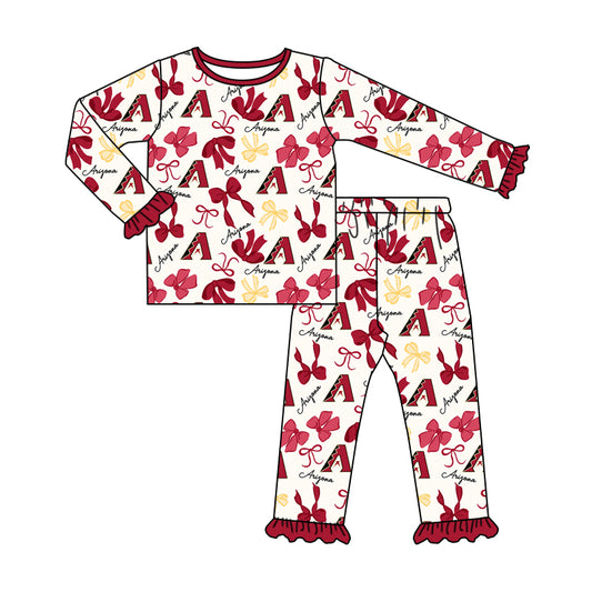 MOQ 3 Long sleeves A red bow kids girls team pajamas