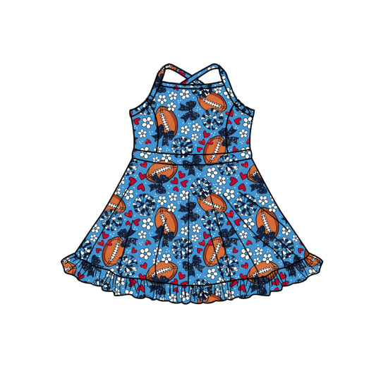 MOQ 5 pcs straps navy bow floral heart football girls team athletic dress