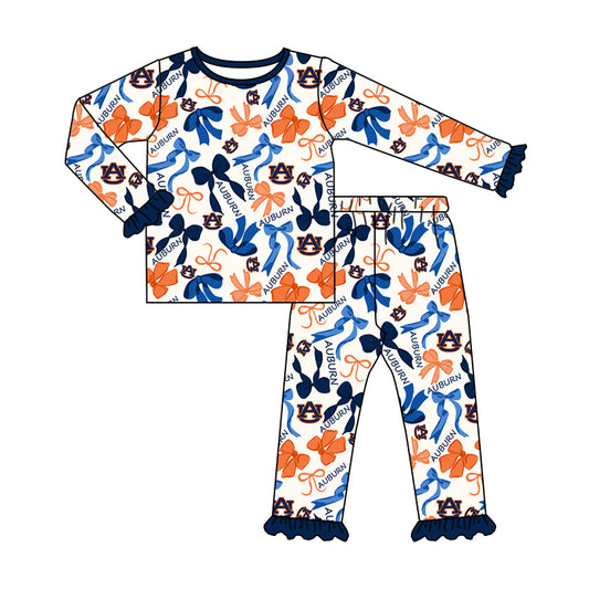 MOQ 3 Long sleeves yellow A U bow kids girls team pajamas