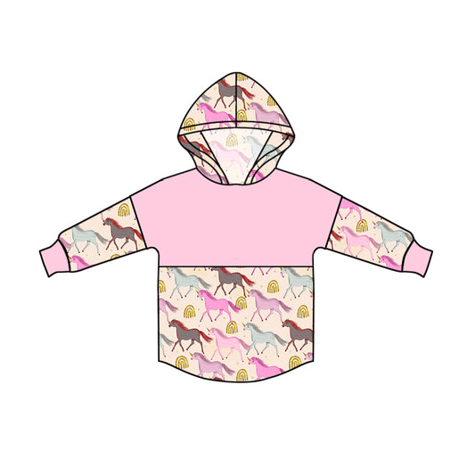 MOQ 5 pink horse rainbow baby girls hoodie