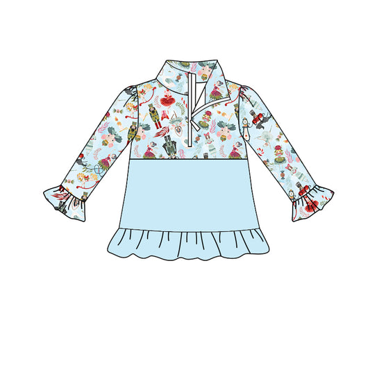 MOQ 5 light blue ruffle ballet girls Christmas zipper pullover