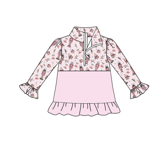 MOQ 5 pink ruffle ballet girls Christmas zipper pullover
