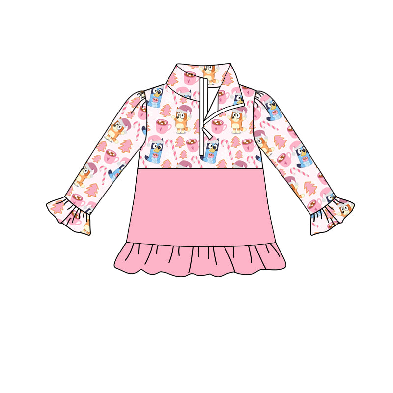 MOQ 5 pink dog candy cane baby girls Christmas hoodie