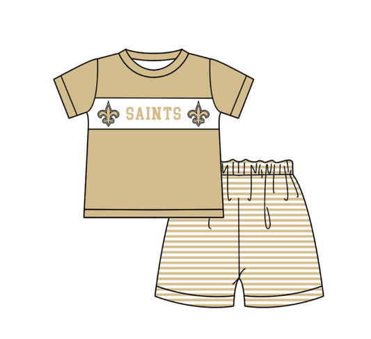 MOQ 5 pcs khaki short sleeves S top stripe shorts boys team outfit