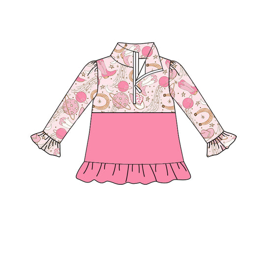 MOQ 5 pink boots hat cowgirl ruffle zipper pullover