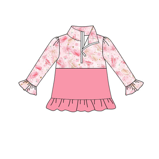 MOQ 5 pink dance shoes ruffle girls zipper pullover