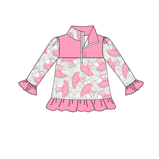MOQ 5 pink dance ruffle girls zipper pullover