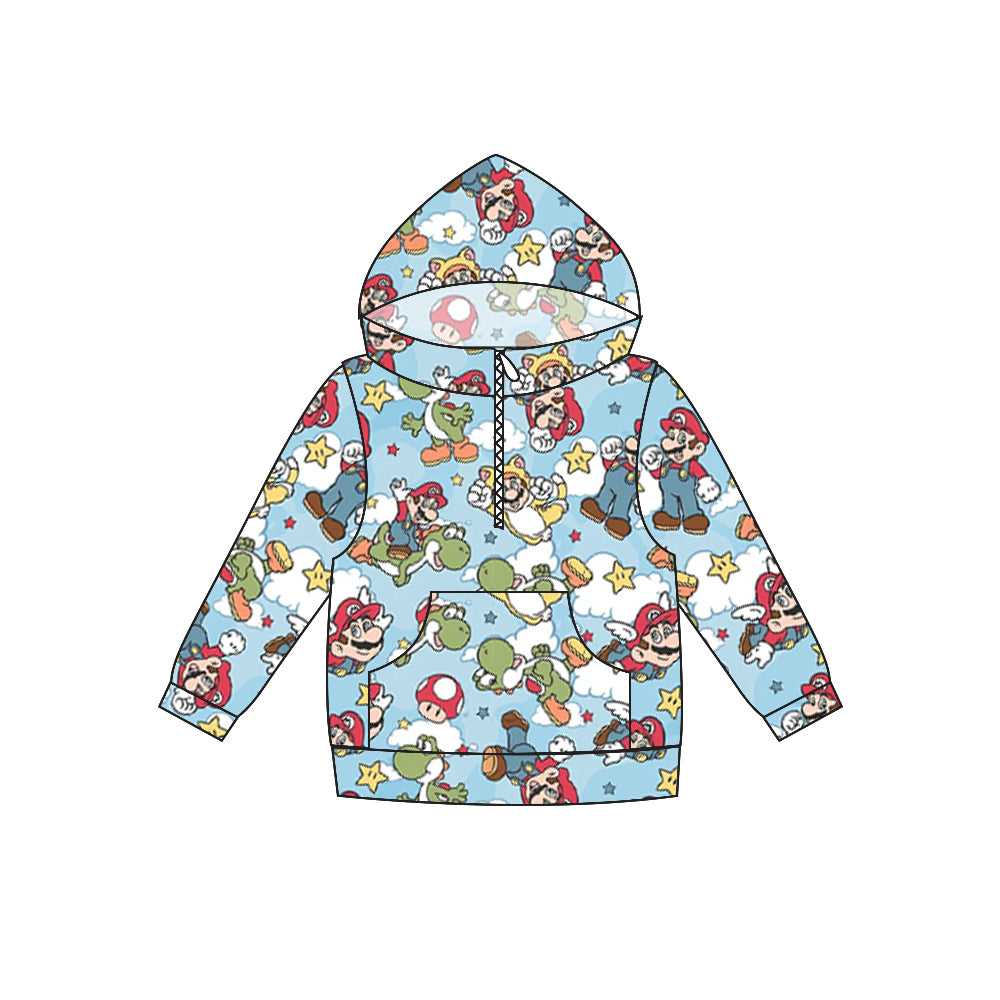 MOQ 5 light blue pocket game kids zipper hoodie