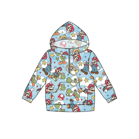 MOQ 5 light blue pocket game kids zipper hoodie