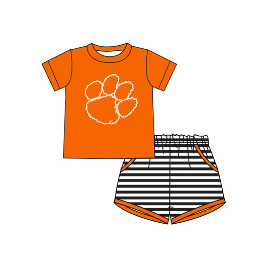 MOQ 5 pcs orange top stripe shorts boys team outfits