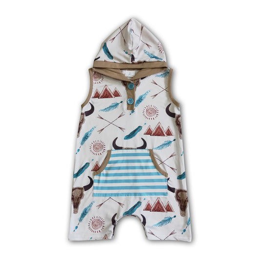 Teepee cow print baby boy hoodie romper