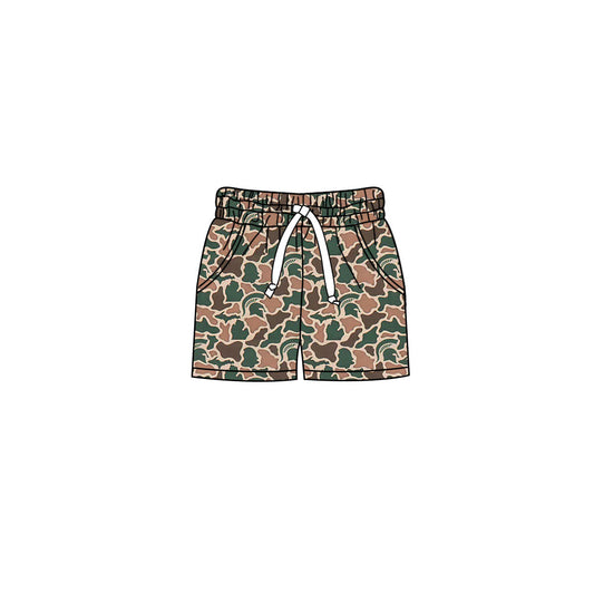 MOQ 5 pcs green camo pockets kids boys team shorts