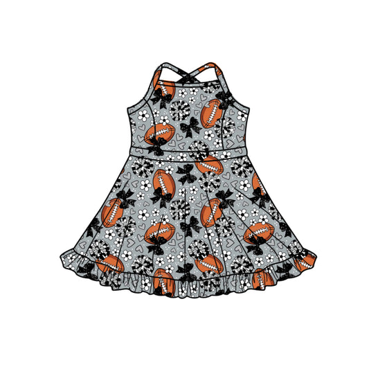 MOQ 5 pcs straps grey bow floral heart football girls team athletic dress