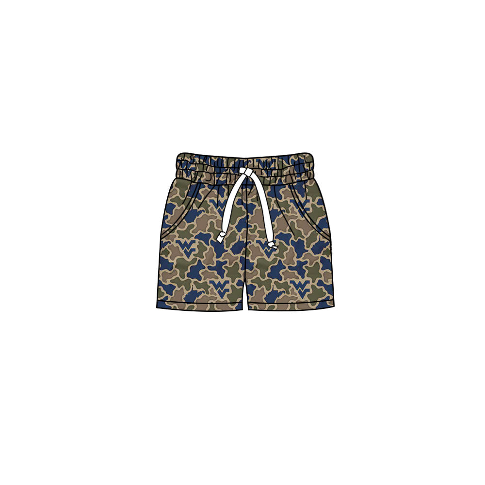 MOQ 5 pcs W V camo pockets kids boys team shorts