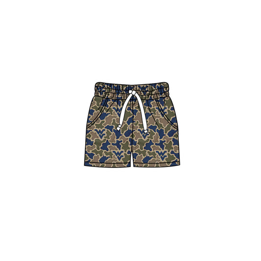 MOQ 5 pcs W V camo pockets kids boys team shorts