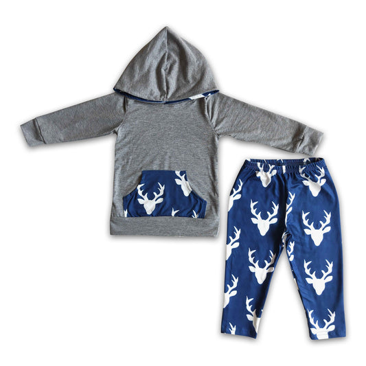 Grey cotton hoodies deer leggings set