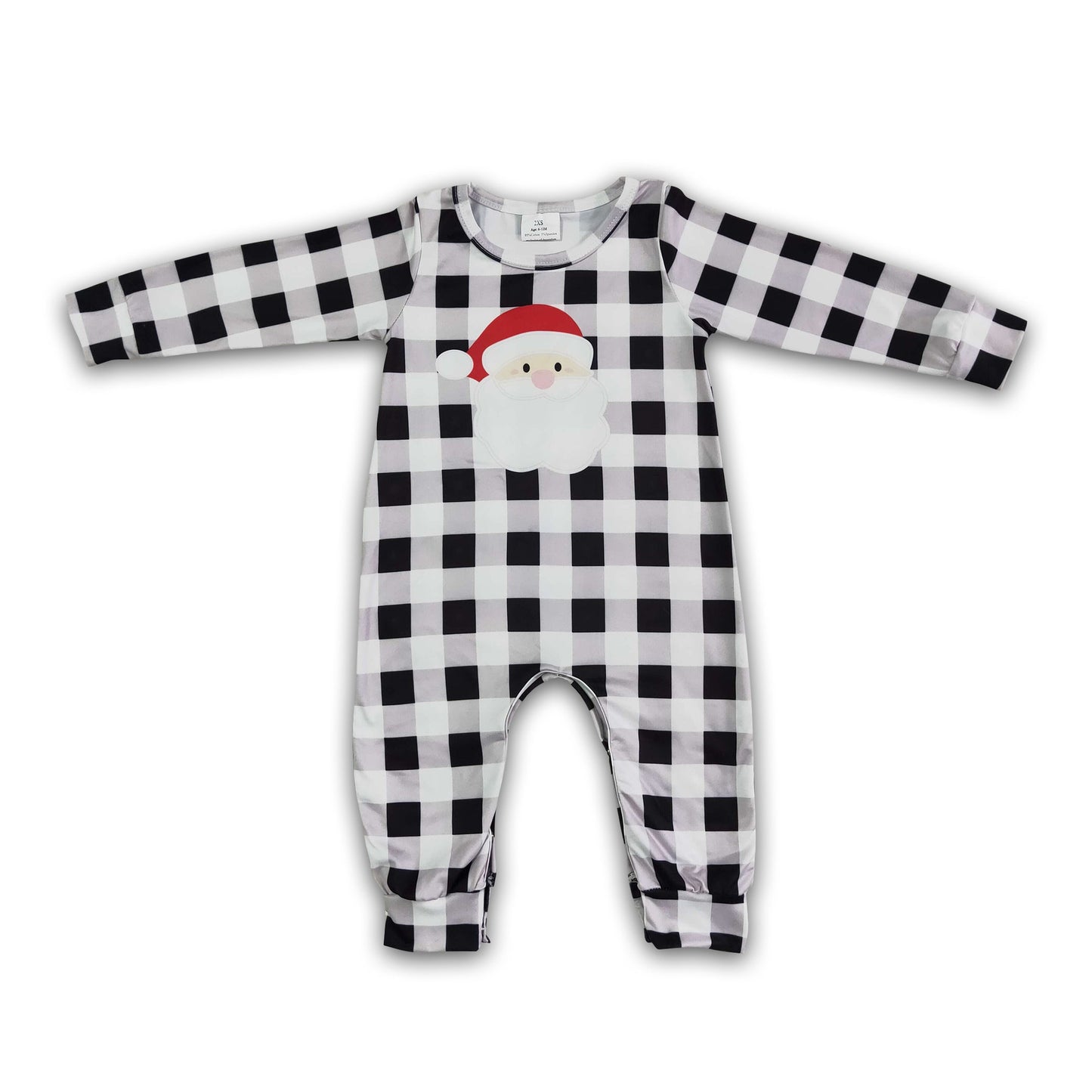 Plaid Santa screen print long sleeve boy Christmas romper