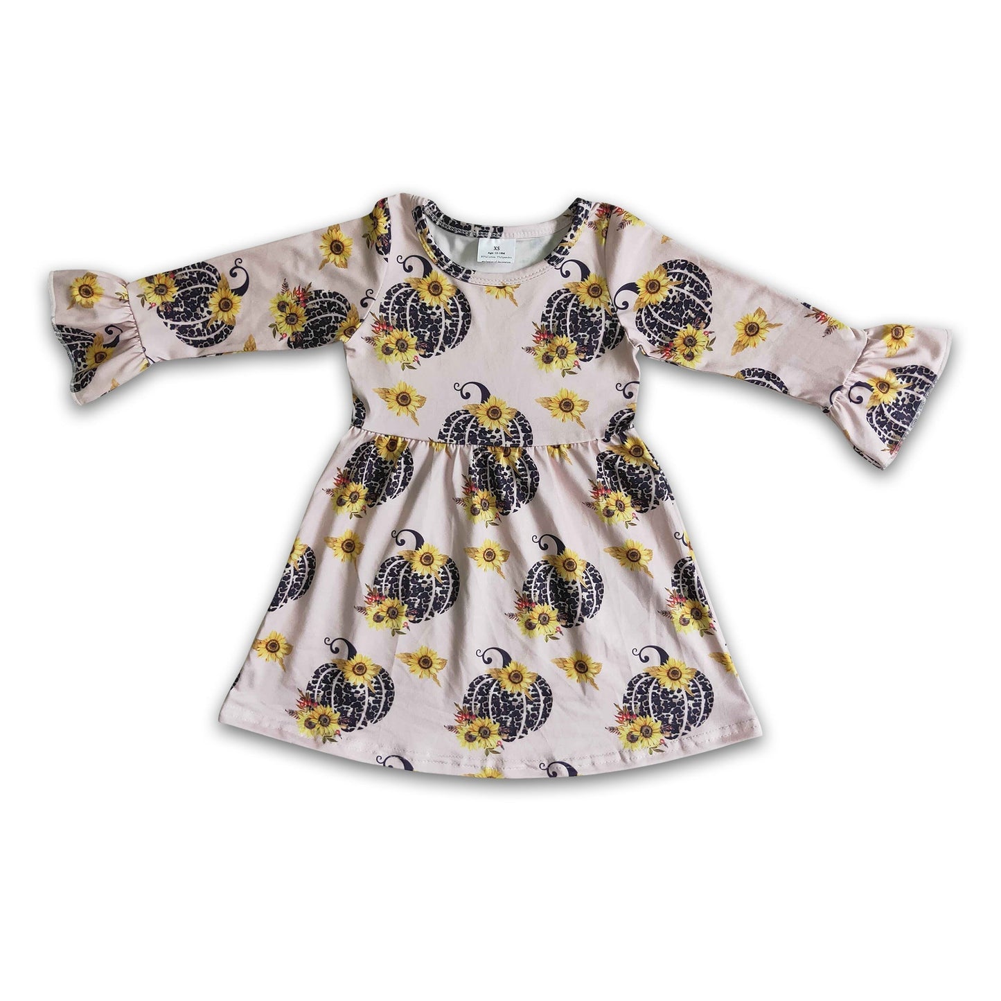 Girl Sunflowers Pumpkin Long Sleeve Dress