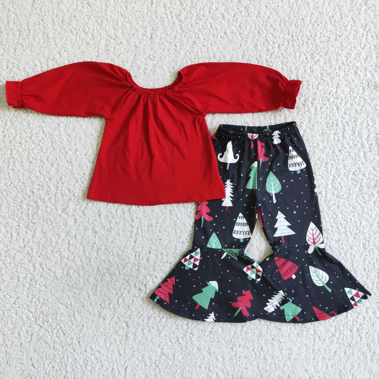 Red shirt match Christmas tree pants kids outfits