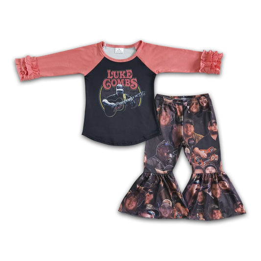 Singer print long sleeve pants set girls clothing kids