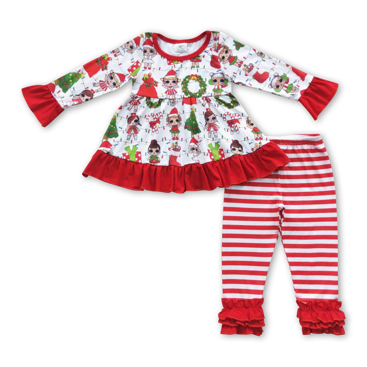 Long sleeve dolls Christmas print baby girls clothing