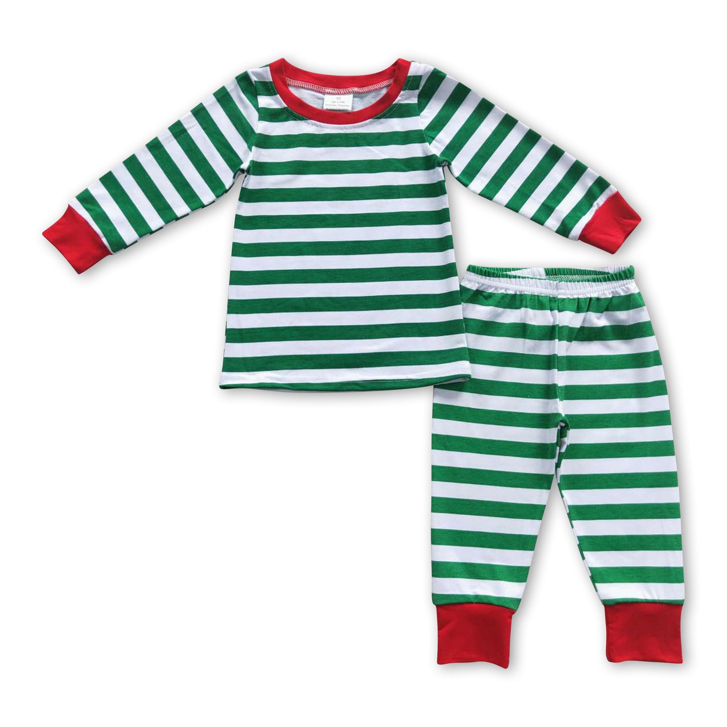 Green stripe kids Christmas pjs